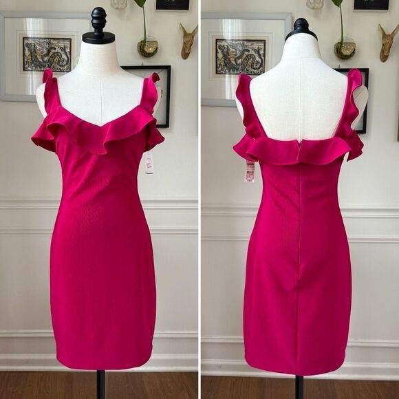 NWT Guess Ruffled Bodycon Dress Berry Hot Pink $108 6 - Picture 1 of 10